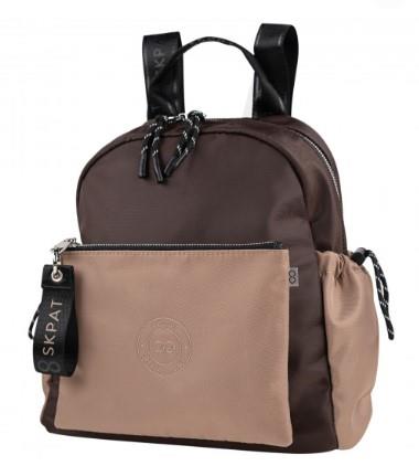 Bolso mochila nylon bicolor Skapt 328199 marrón y beige