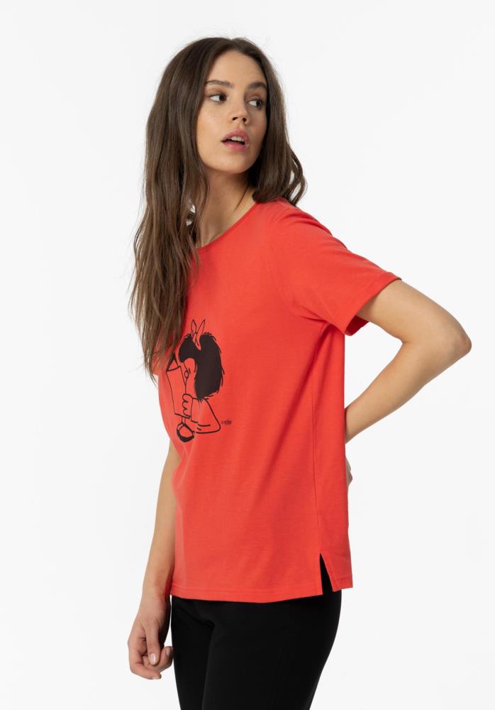 Camiseta dibujo Tiffosi Mafalda coral lateral