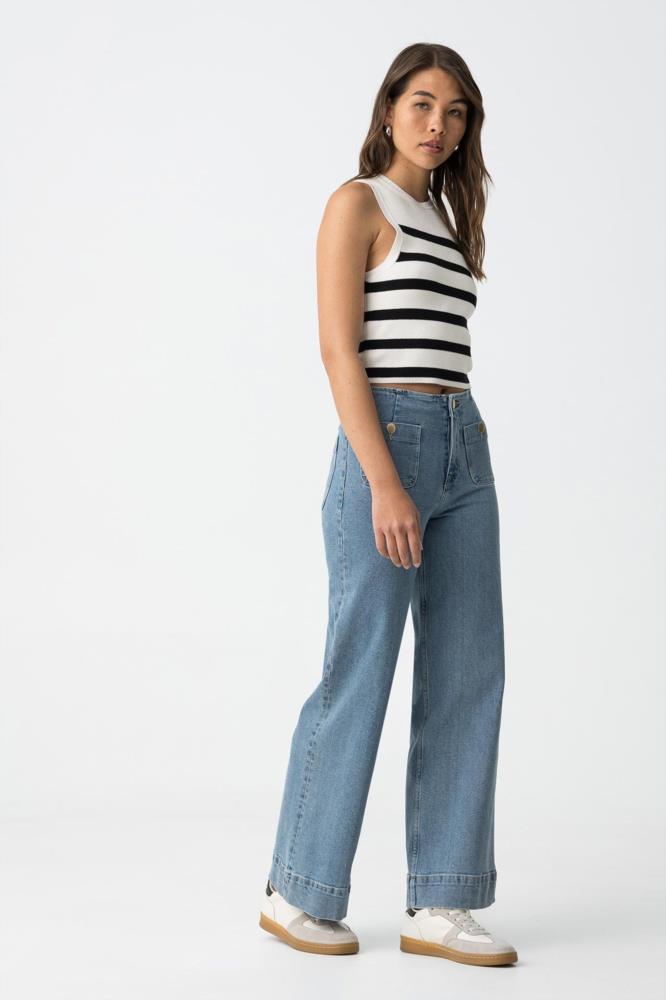 Pantalón vaquero ancho bolsillos plastón con botón Tiffosi Sarah_4 lateral