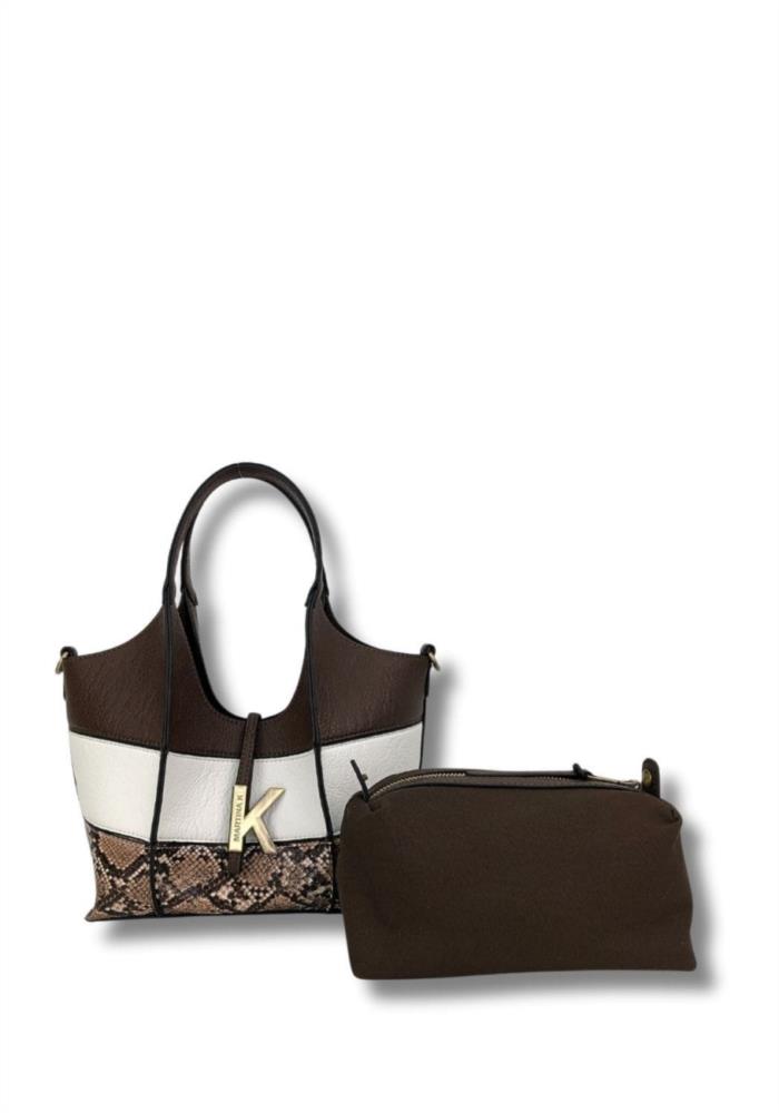 Bolso paquetero tribandas Martina K marrón con bolsillo