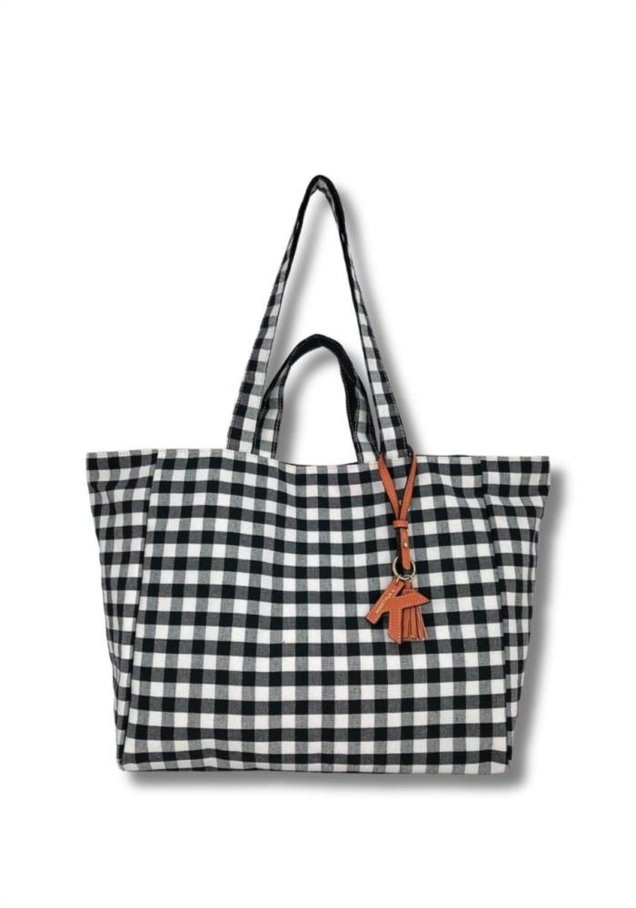 Bolsa lona playa cuadros vichy Martina K negro