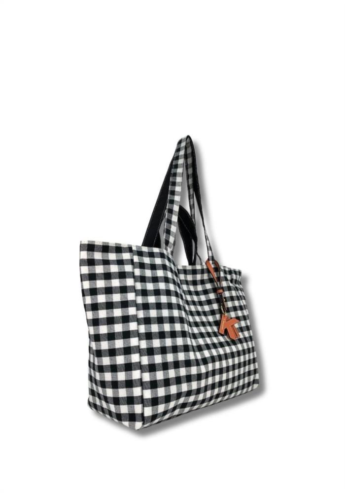 Bolsa lona playa cuadros vichy Martina K negro lateral