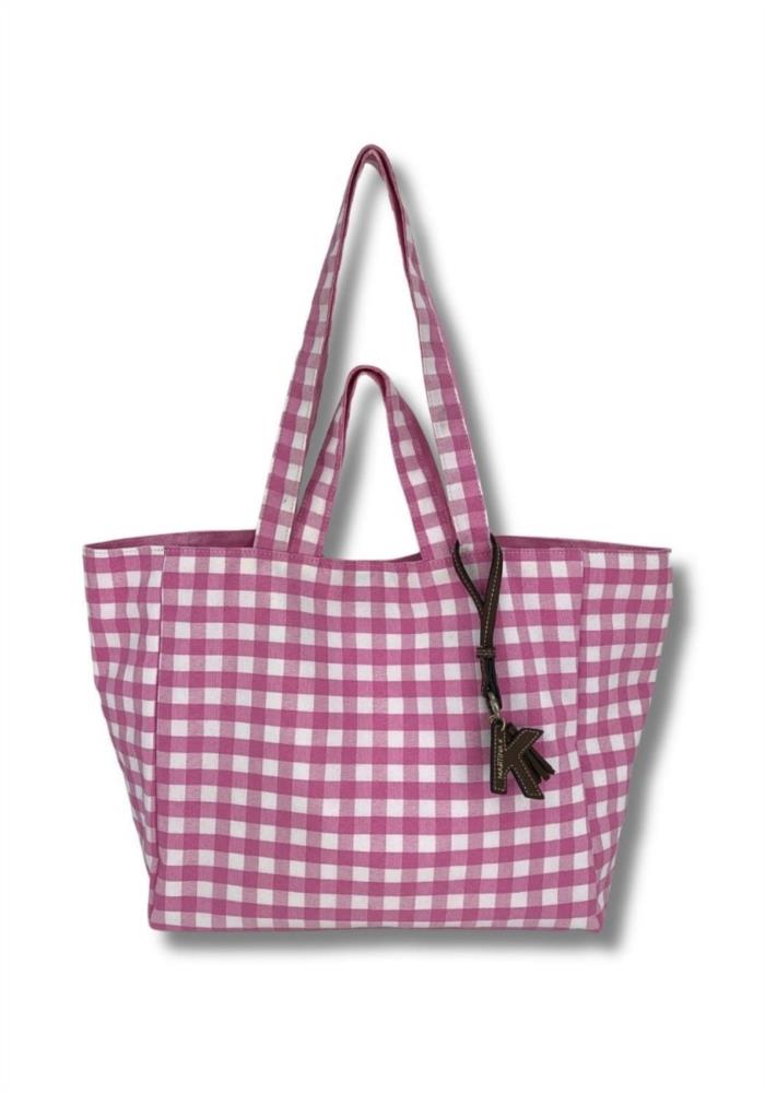 Bolsa lona playa cuadros vichy Martina K rosa