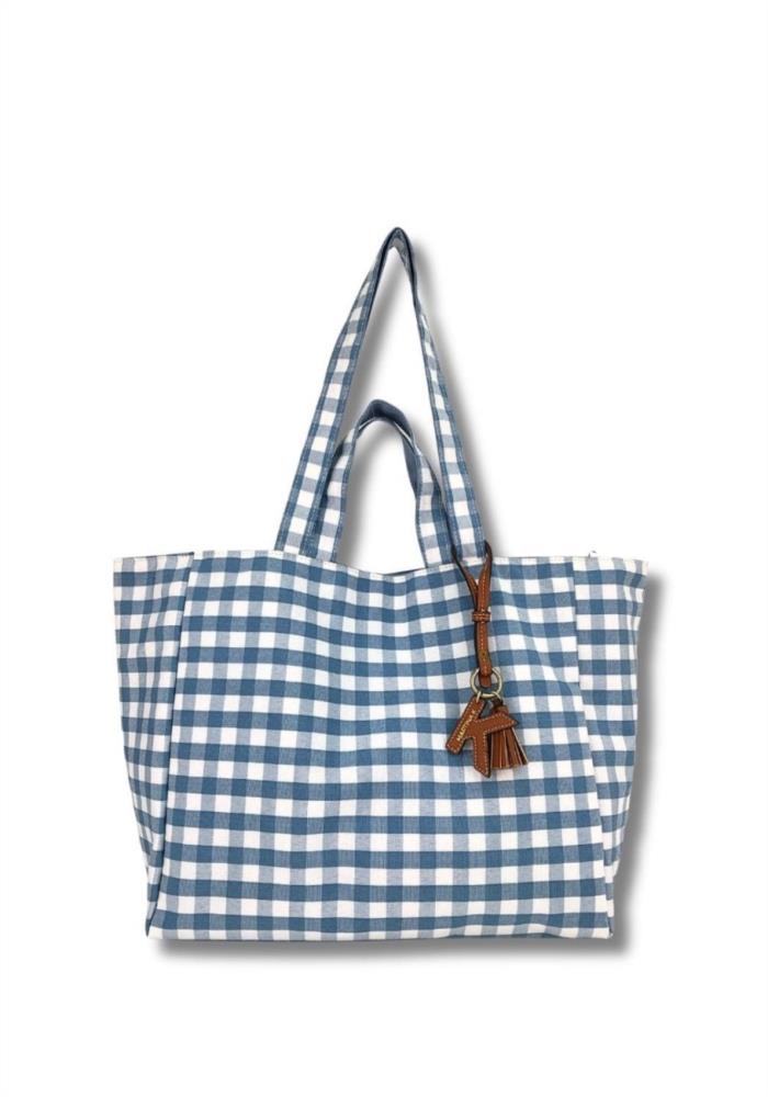 Bolsa lona playa cuadros vichy Martina K celeste