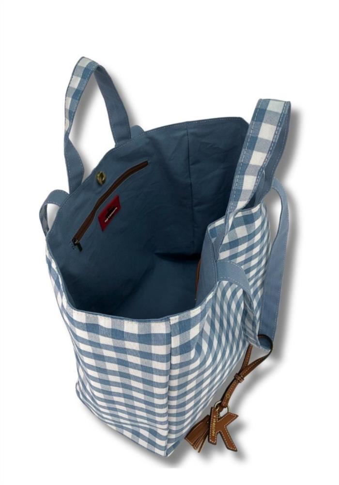 Bolsa lona playa cuadros vichy Martina K celeste interior