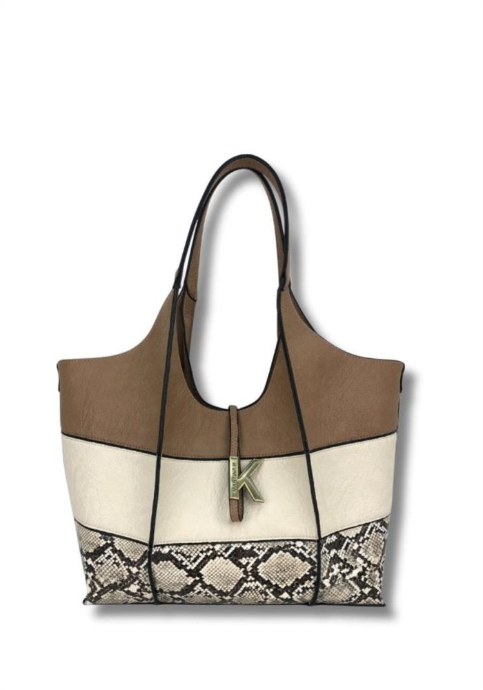 Bolso paquetero tribanda Martina K camel