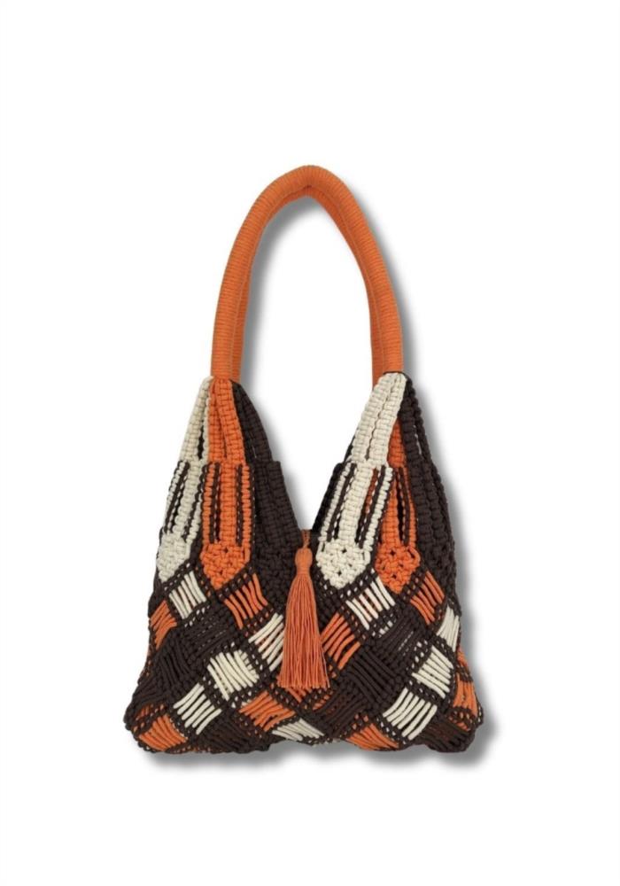 Bolso crochet multicolor Martina K marrón y naranja