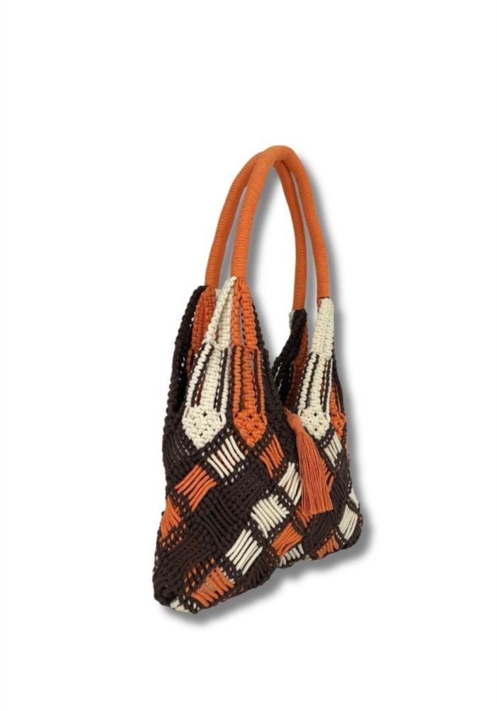 Bolso crochet multicolor Martina K marrón y naranja lateral