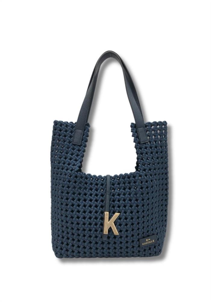 Bolso vertical trenzado con puntal Martina K azul