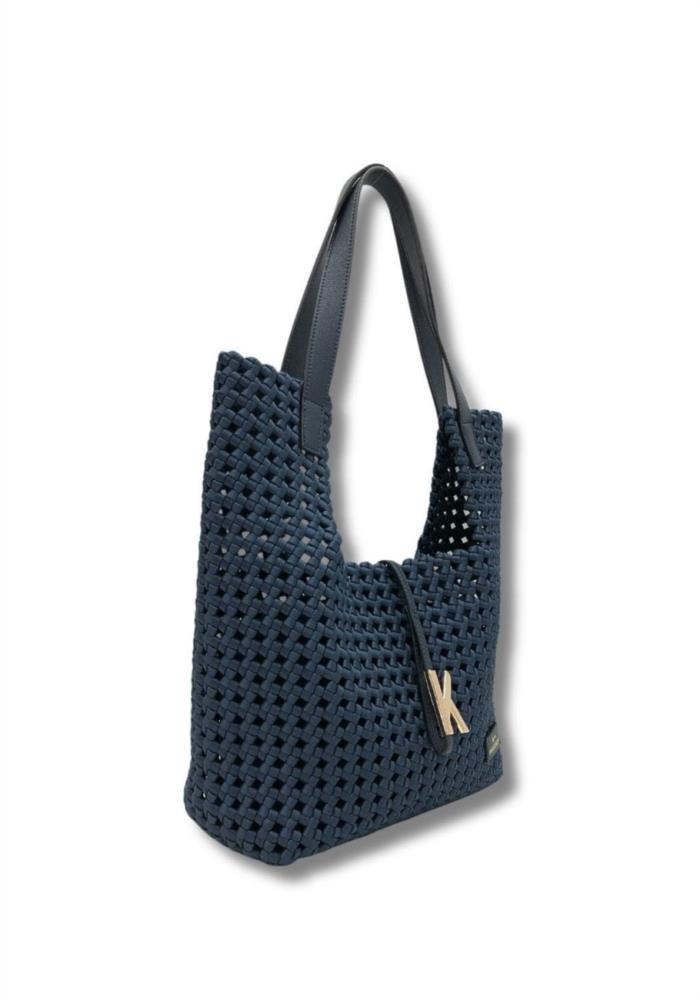 Bolso vertical trenzado con puntal Martina K azul lateral