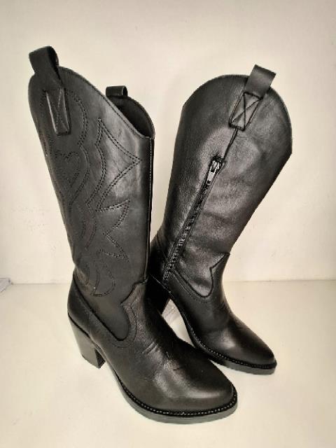 Bota campera alta piel negro