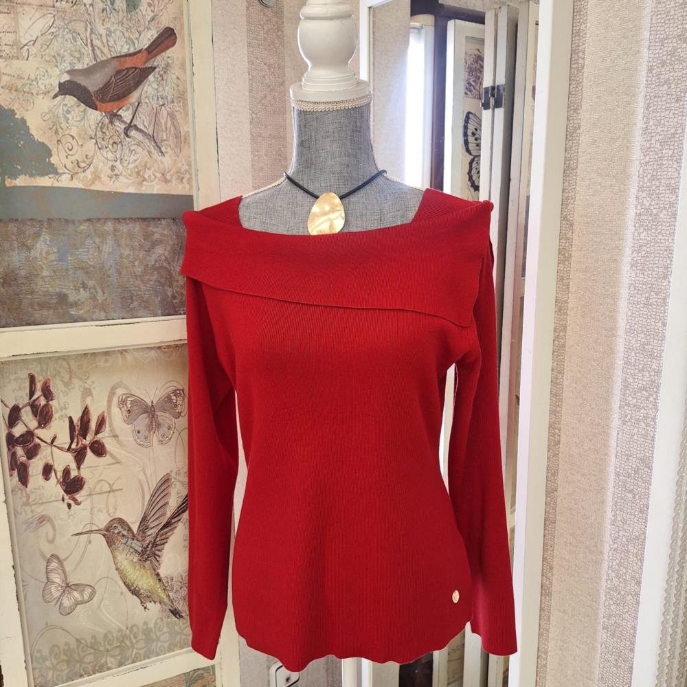 Jersey cuello barco asimétrico rojo