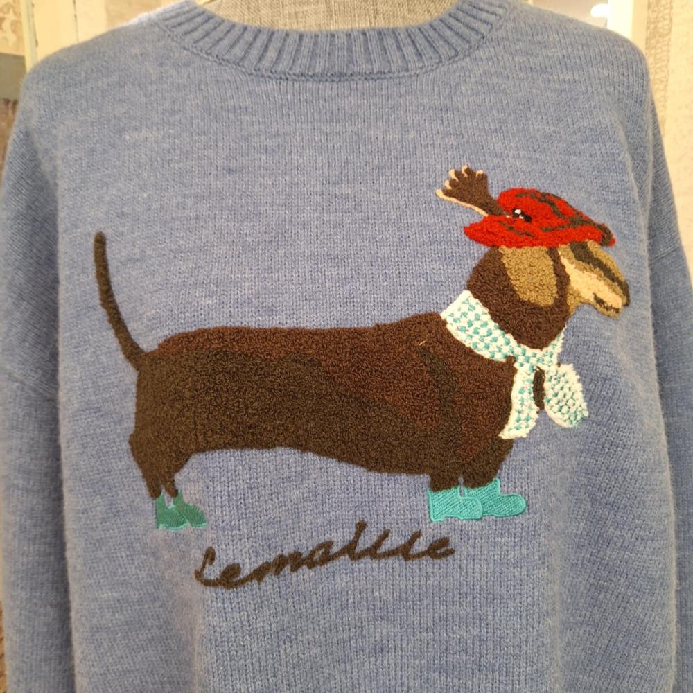 Jersey perro salchicha Lemaille  azul detalle