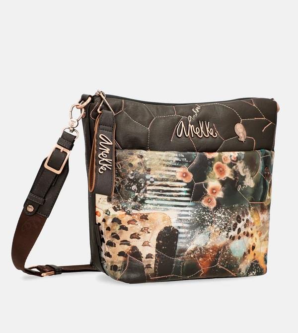 Bolso bandolera grande Anekke Marrón con multicolor