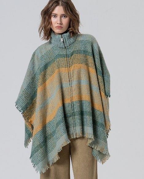 Poncho cuello con cremallera cuadros Surkana Poba petroleo con mostaza