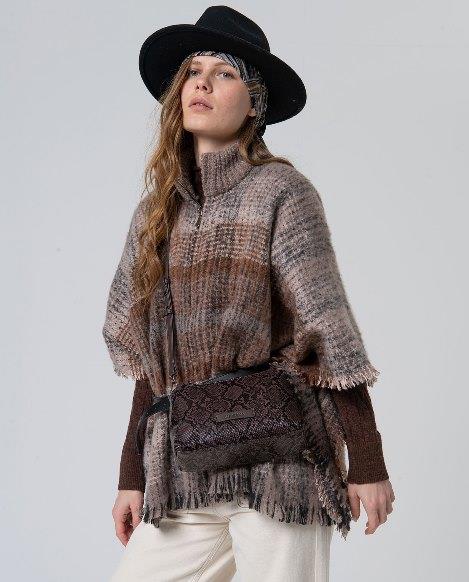 Poncho cuello con cremallera cuadros Surkana Poba vison con marron