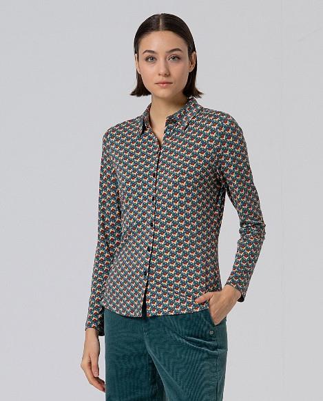 Camisa punto estampado mini orquideas Surkana Omfo petroleo/cuero