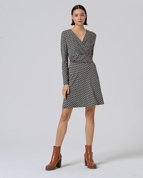 Vestido cuello pico cruzado estampado mini orquideas Surkana Omfo