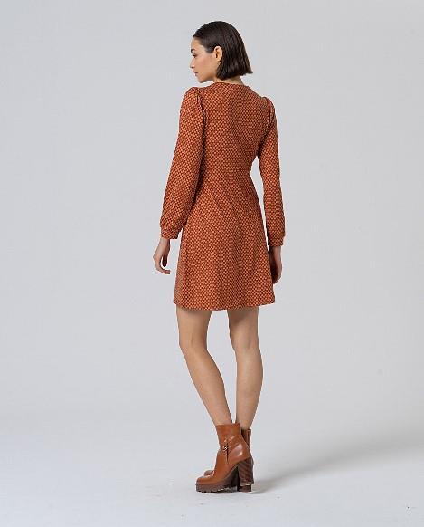 Vestido con nudo estampado circulitos y abetos Surkana Lani trasera