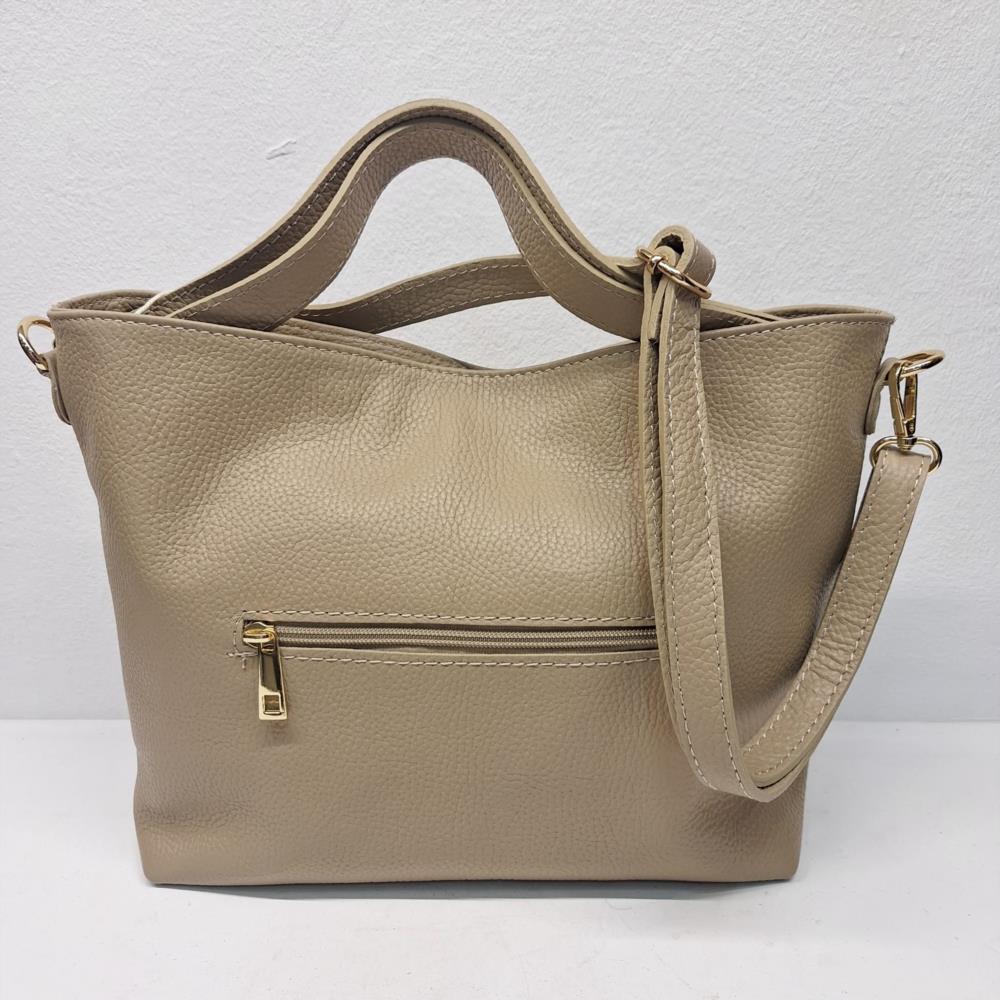 Bolso paquetero piel asas diagonales Manuel Gallardo taupe trasera