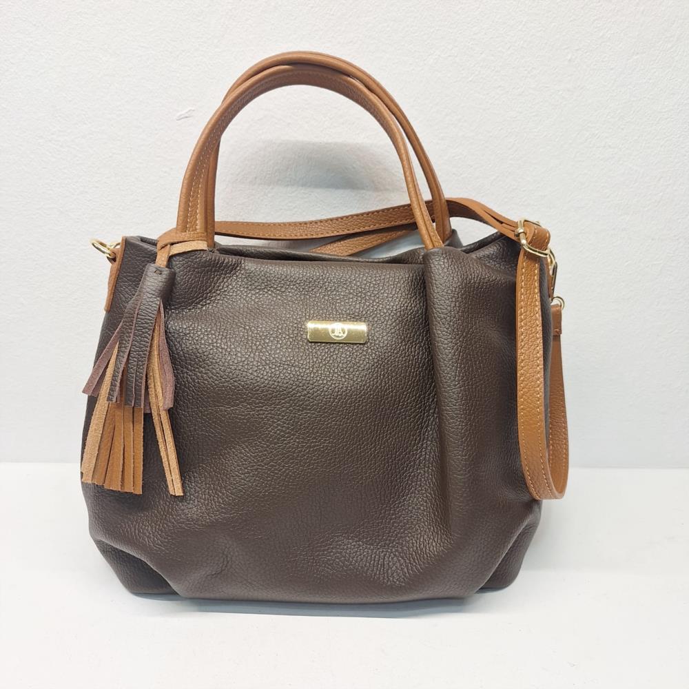 Bolso abombonerado piel con borlas Manuel Gallardo marrón