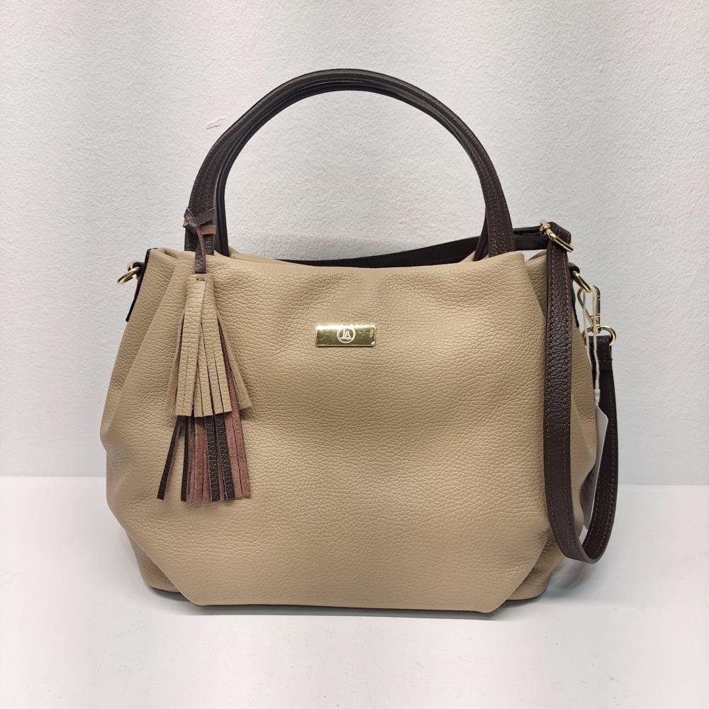 Bolso abombonerado piel con borlas Manuel Gallardo taupe