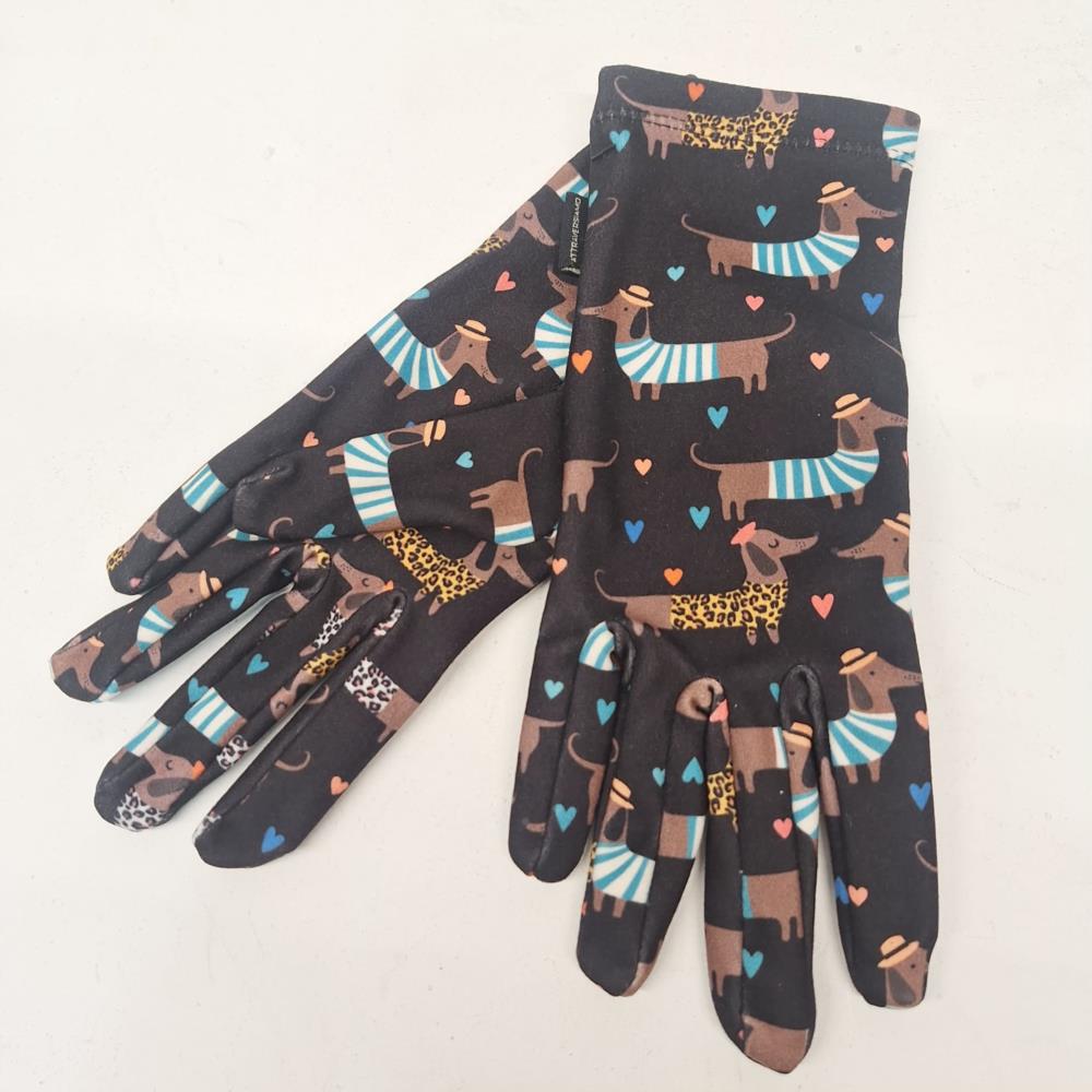 Guantes estampado perros salchichas negro