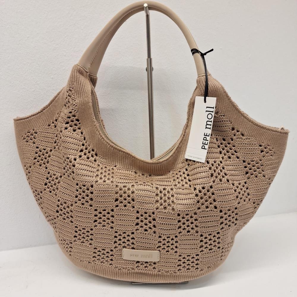 Bolso capazo tejido damero Pepe Moll 261322 arena