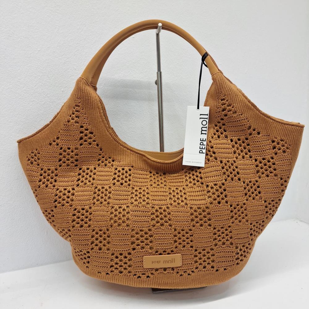Bolso capazo tejido damero Pepe Moll 261322 cuero