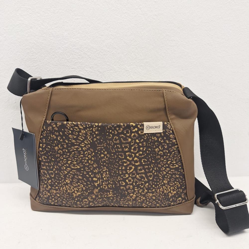 Bolso bandolera nylon multicremalleras tricolor camel