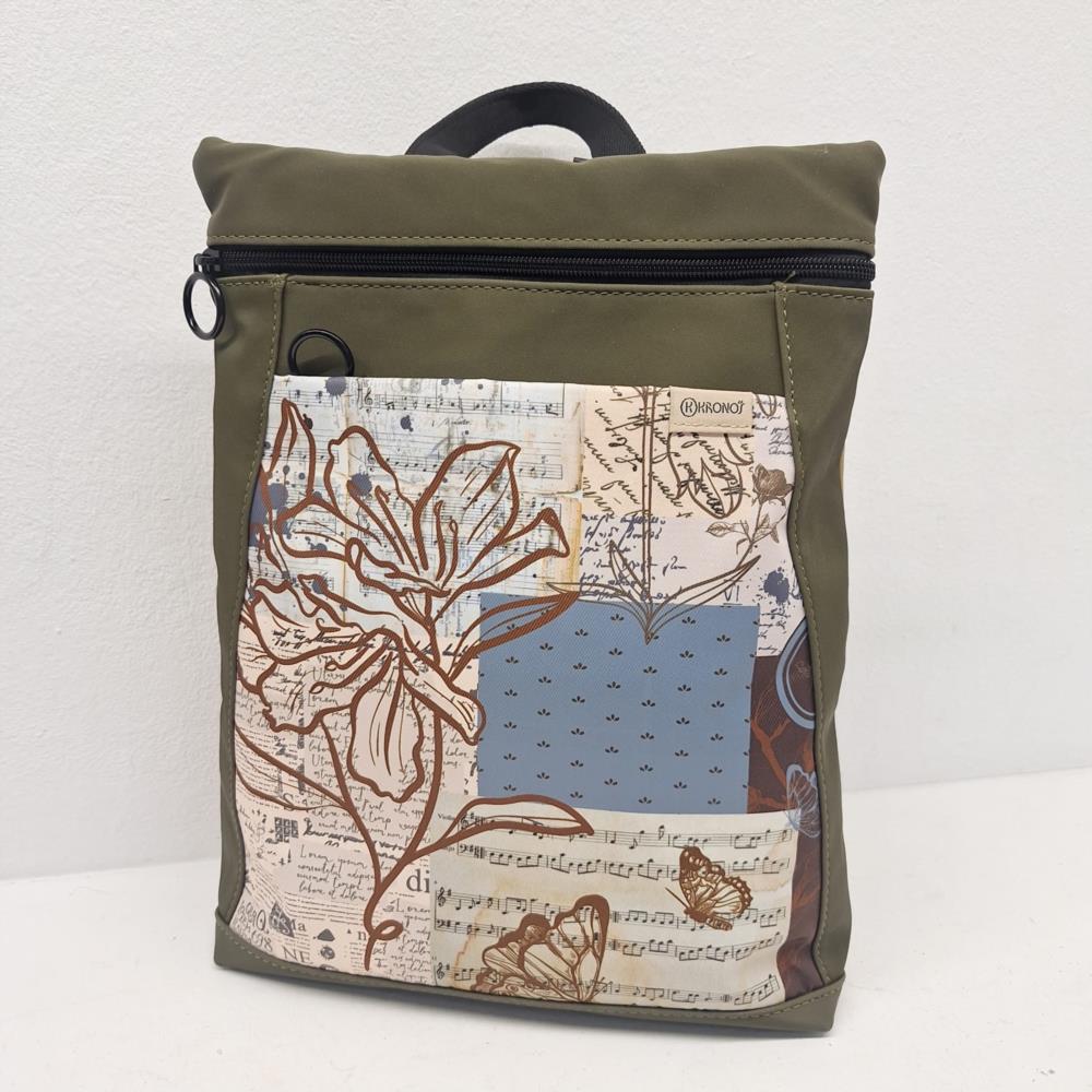 Bolso mochila cuatricolor estampado reversible verde