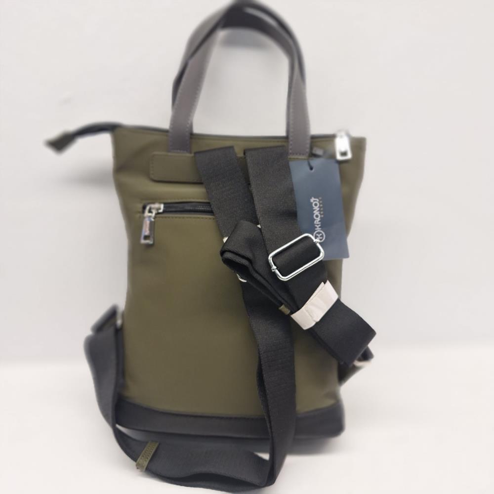 Bolso mochila tricolor estampado pequeña verde otra cara
