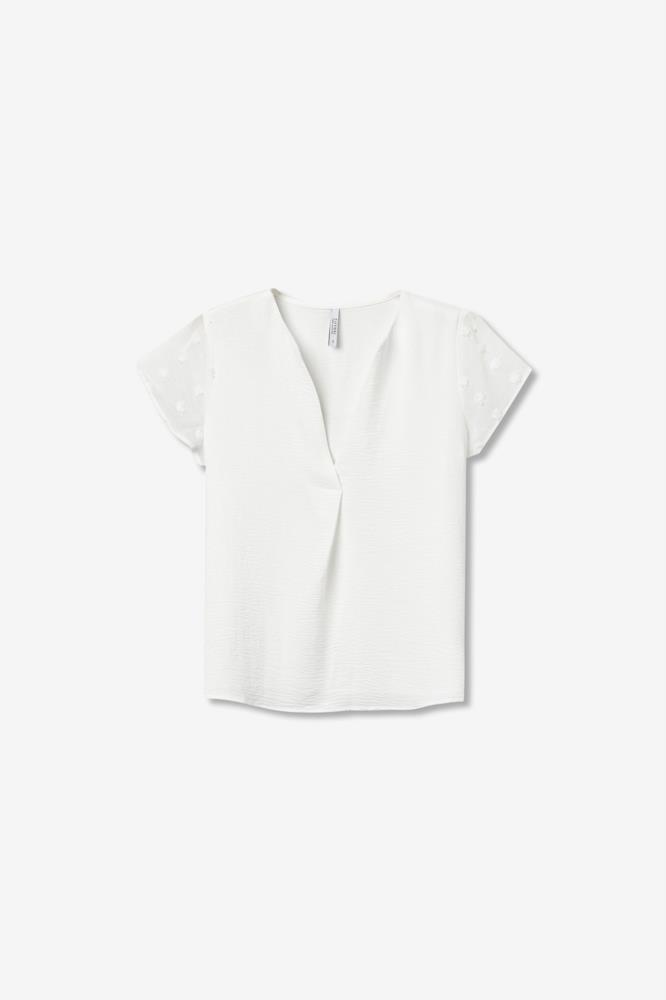 Blusa cuello pico manga gasa Tiffosi Nony blanco