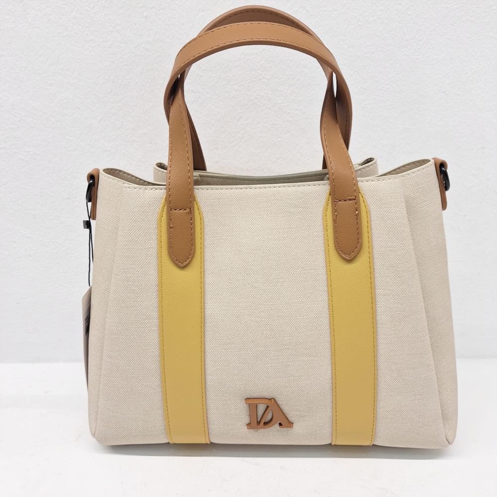 Bolso paquetero lona engomada con guanteras Don algodón beige y mostaza