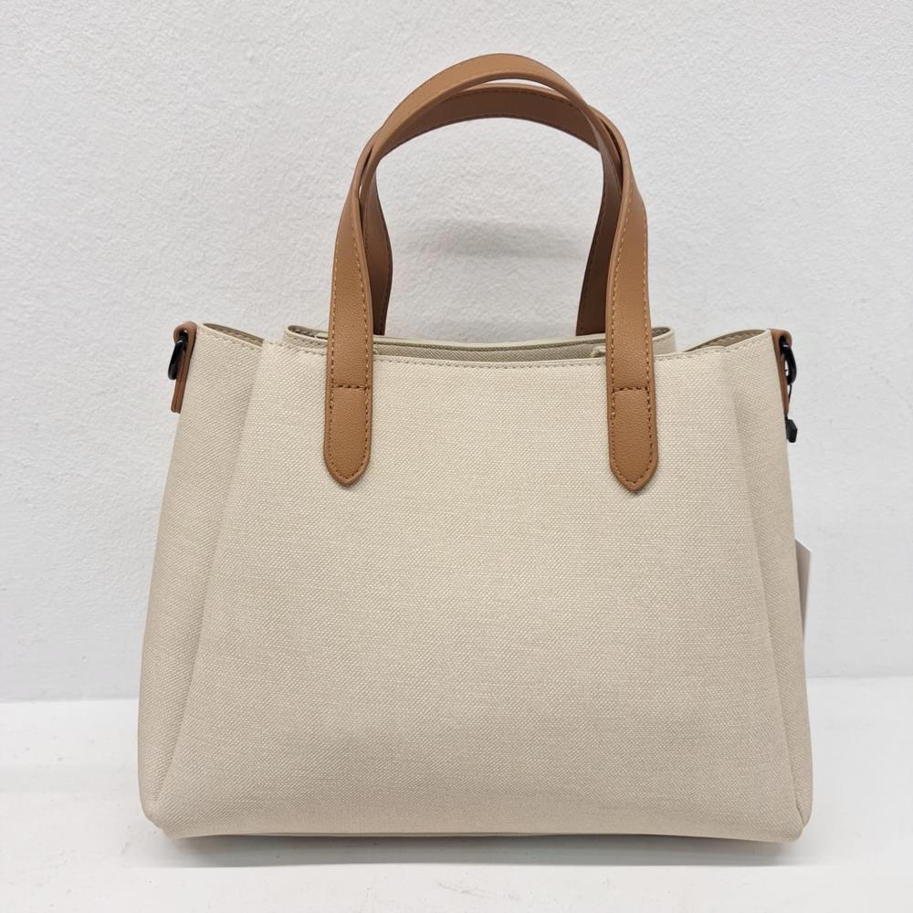 Bolso paquetero lona engomada con guanteras Don algodón beige y mostaza trasera