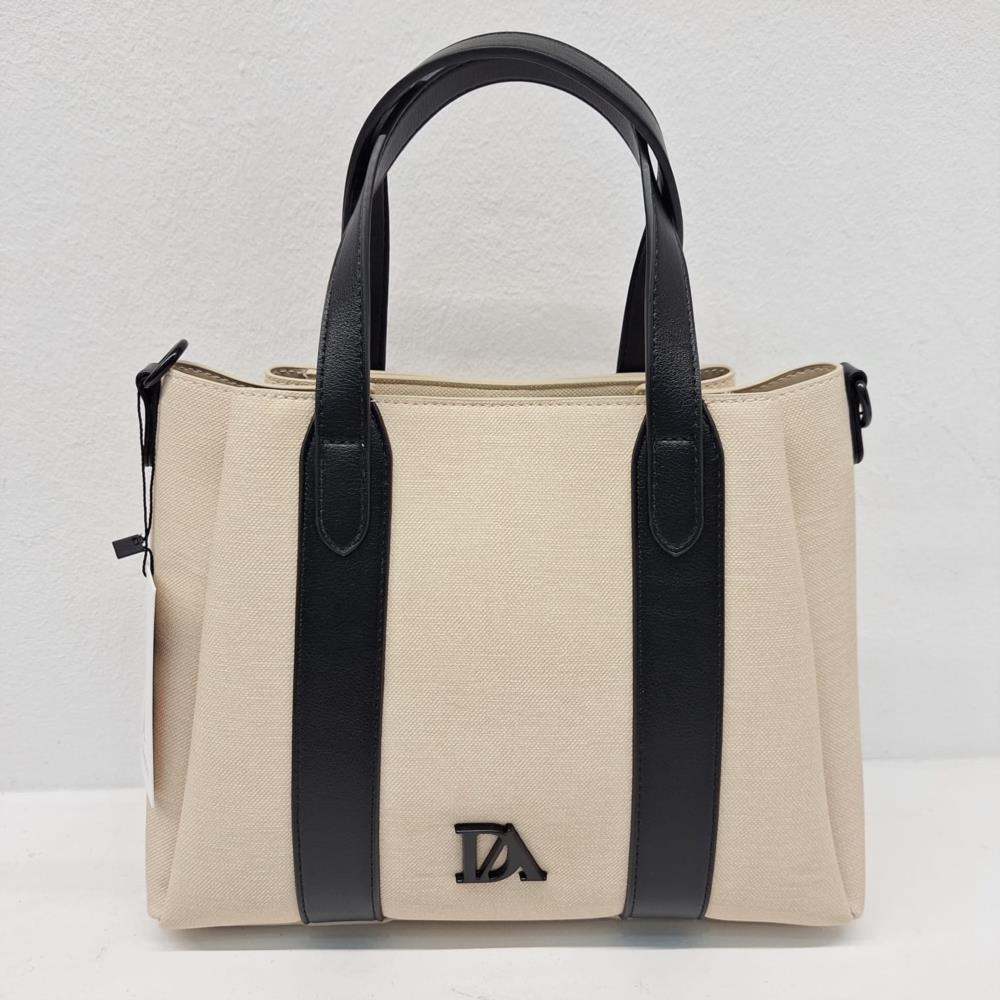 Bolso paquetero lona engomada con guanteras Don algodón beige y negro