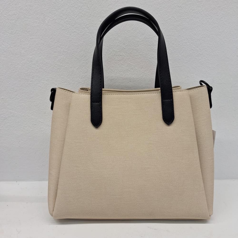 Bolso paquetero lona engomada con guanteras Don algodón beige y negro trasera