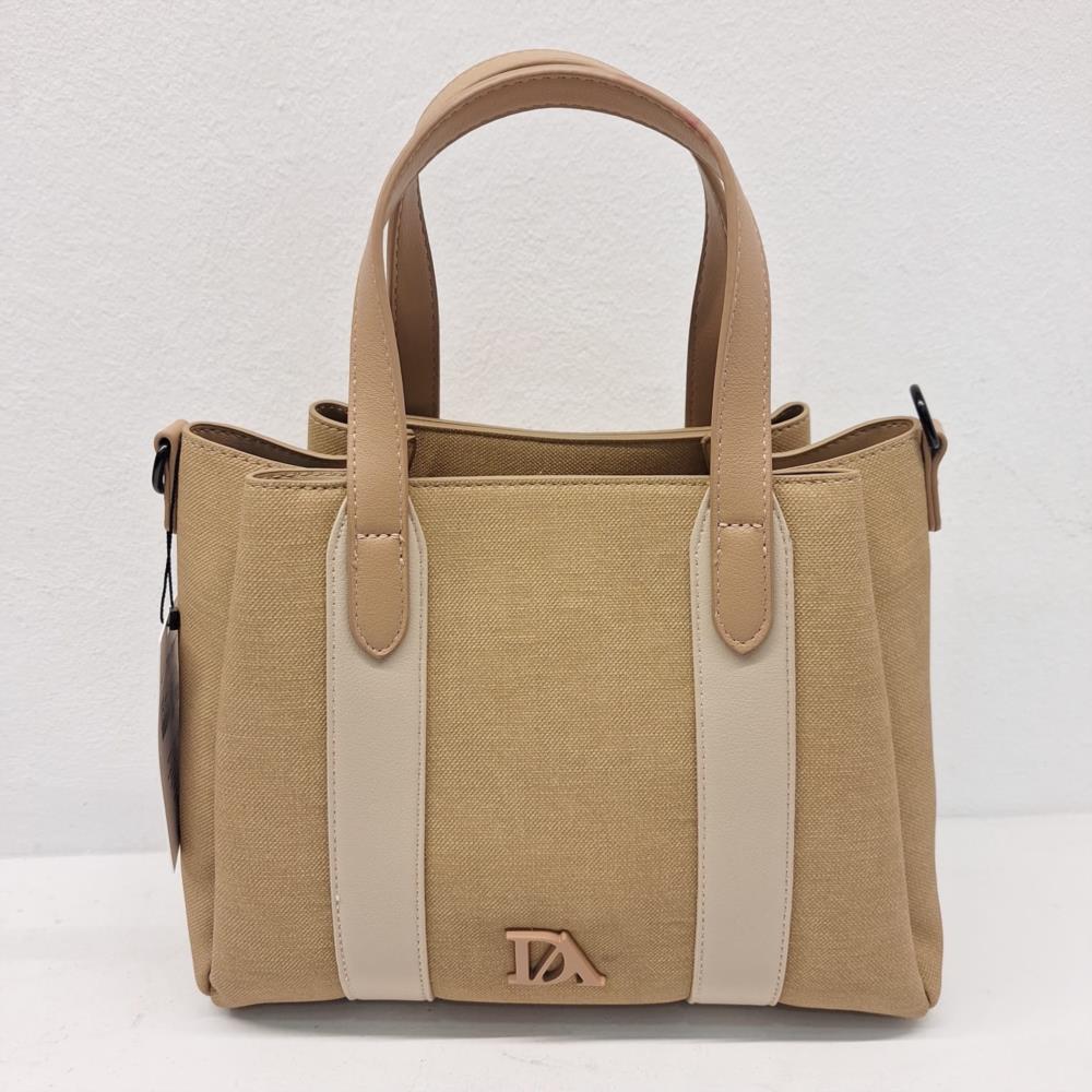 Bolso paquetero lona engomada con guanteras Don algodón arena y beige