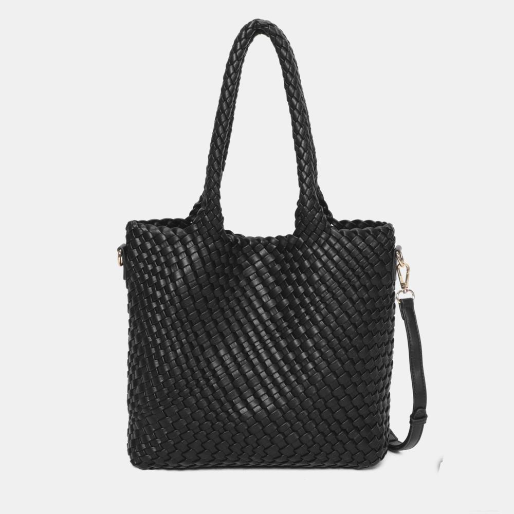 Bolso paquetero trenzado Binnari Lina negro trasera