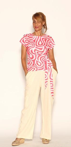 Top print ondas Lemaille rosa y blanco 26409