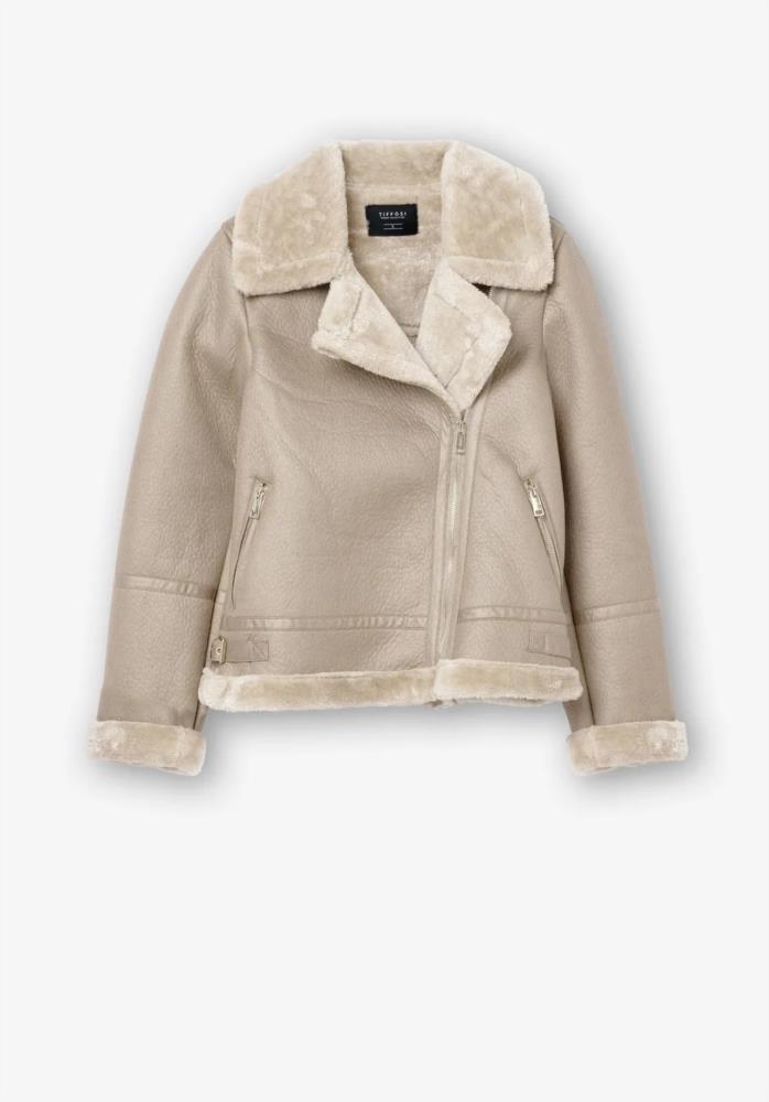 Cazadora pelito polipiel Tiffosi Ice beige