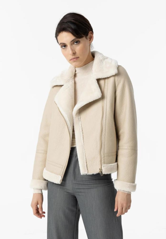 Cazadora pelito polipiel Tiffosi Ice frontal beige