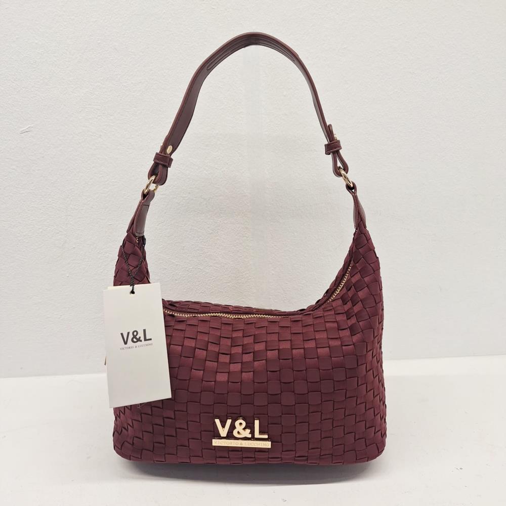 Bolso bandolera agondolado trenzado sedón  V&L granate