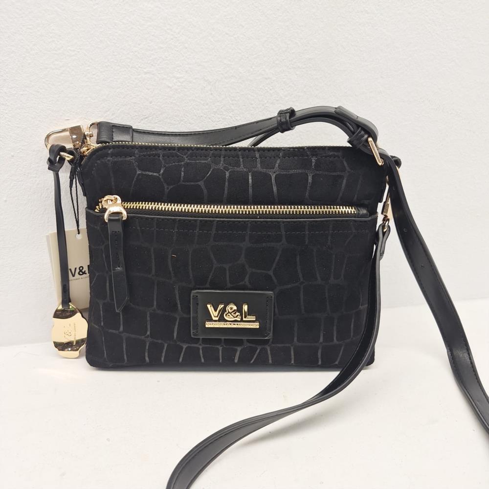 Bolso bandolera coco antelina V&L negro