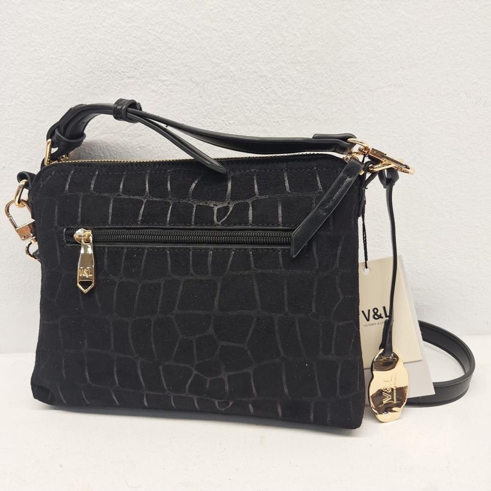 Bolso bandolera coco antelina V&L negro trasera