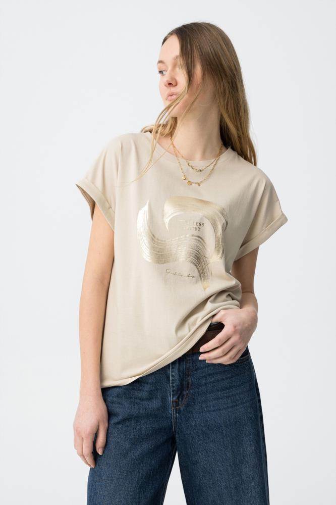 Camiseta manga corta pincelada dorada Tiffosi Note_1 beige