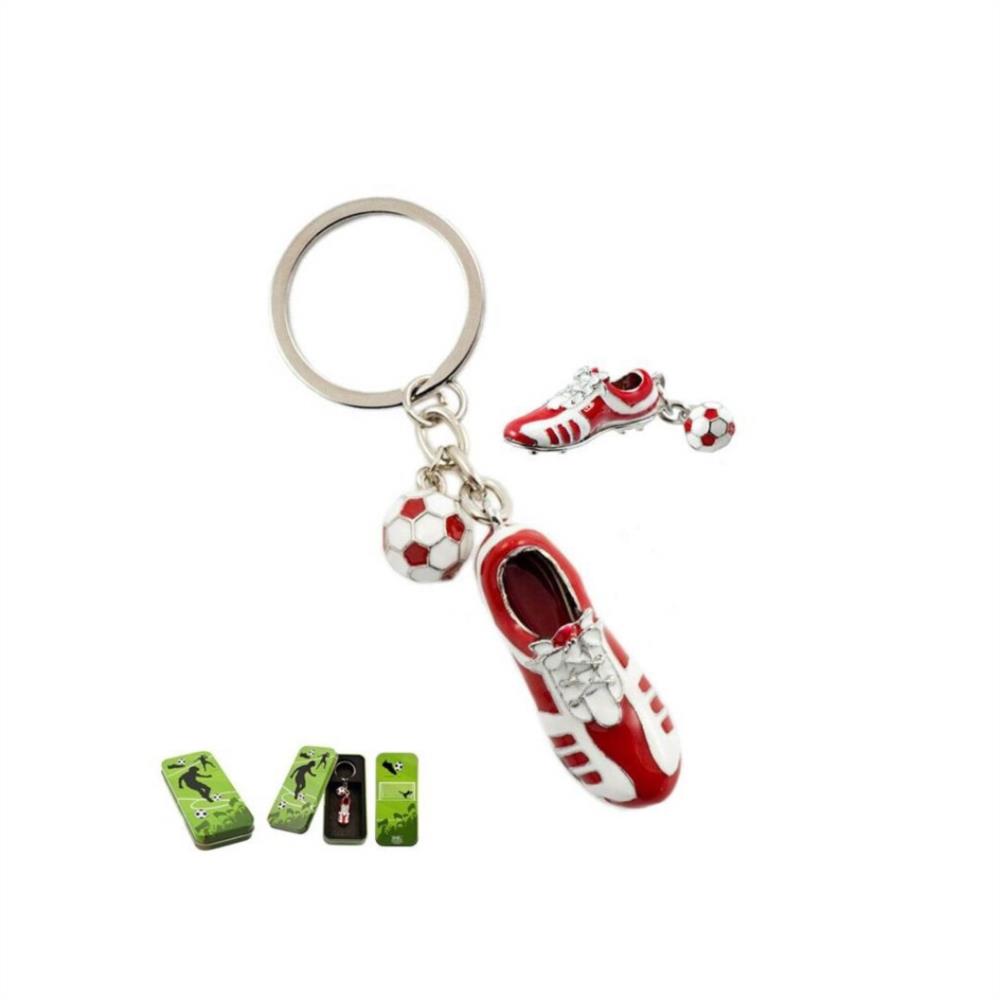Llavero bota futbol rojo y blanco
