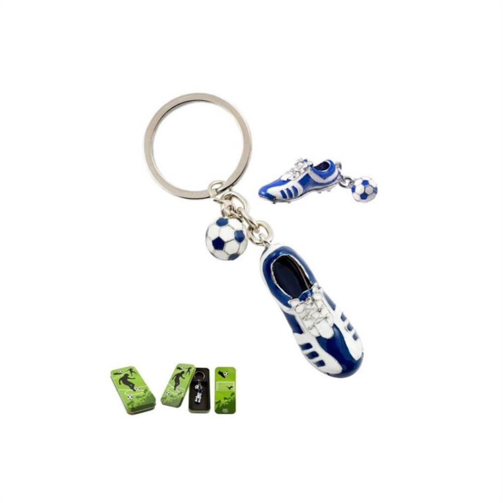 Llavero bota futbol azul y blanco 